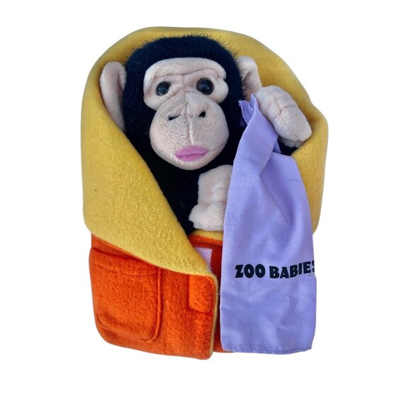 Giraffe & Zoo Babies Chimpanzee W/ Blanket Hand Puppets Play Characters Animals - Picture 7 of 11